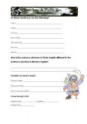 English Worksheet: Talk like a pirate day
