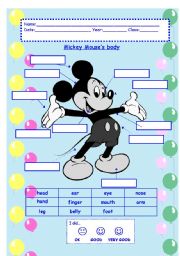 English Worksheet: Mickeys Body Parts
