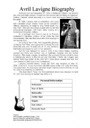 English Worksheet: Avril Lavigne