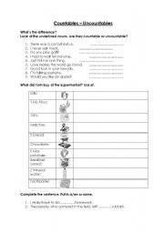 English Worksheet: countable - uncountable