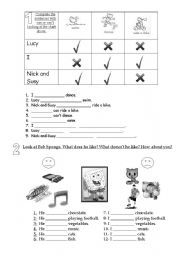 English Worksheet: can-cant / likes-dislikes