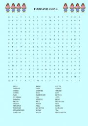 English Worksheet: food and drink wordsearch