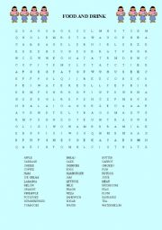 English worksheet: food and drink wordsearch