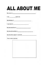 English Worksheet: All About Me Information Sheet