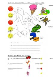 English Worksheet: likes and dislikes