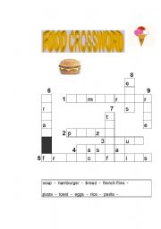 English worksheet: FOOD CROSSWORD