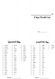 English worksheet: Dolch Words 5 Star List