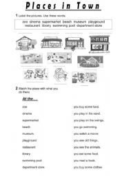 English Worksheet: Places in Town (and what you do there)