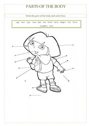 English Worksheet: Parts of the Body with Dora