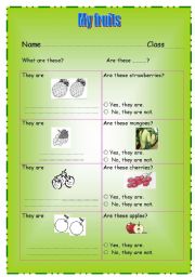 English worksheet: My fruits