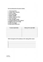 English worksheet: Apostrophe worksheet