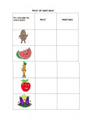 English worksheet: fruit or vegetable