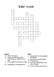English Worksheet: Crossword of words that contain the suffix ´ickle´