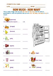 English Worksheet: HOW MUCH - HOW MANY