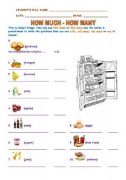 English Worksheet: HOW MUCH - HOW MANY