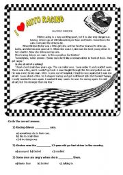 reading worksheet motor racing