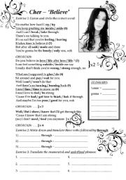 English Worksheet: Cher Believe song