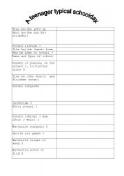 English Worksheet: A teenager typical day