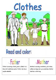 English Worksheet: Clothes and colors (2 pages)