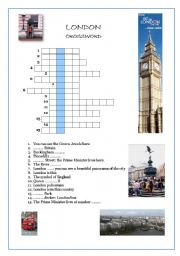 English Worksheet: London Crossword