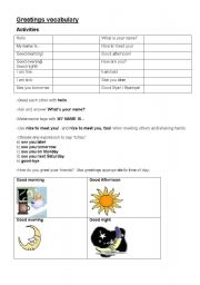 English worksheet: Greetings vocabulary