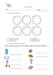 Test - Time, Clothes, Colors and Numbers - 4 pages