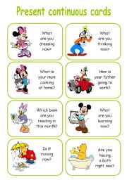 English Worksheet: PRESENT CONTINUOUS CARDS 1/2
