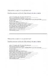 English Worksheet: The dos and donts in a job interview