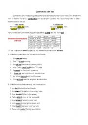 English Worksheet: Contractions with Not
