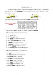 English worksheet: Contractions with Not