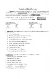 English worksheet: Subject and Object Pronouns