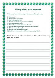 English Worksheet: Writing about your hometown