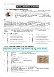 English Worksheet: NEW HEADWAY ELEMENTARY, revision exercises