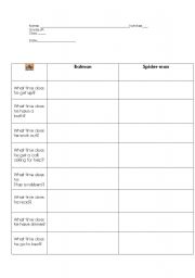 English worksheet: Batman and Spiderman daily routine