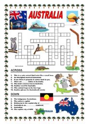 English Worksheet: Australia - crossword No. 2