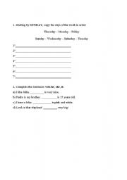 English Worksheet: Dias da semana e pronomes