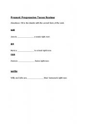 English worksheet: Present Progressive Tense Review