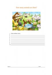 English worksheet: How many animals are there?