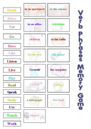 English Worksheet: Memory Game: Verb Phrases