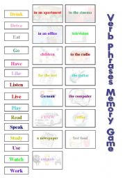 English worksheet: Memory Game: Verb Phrases