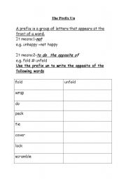 English Worksheet: The prefix un