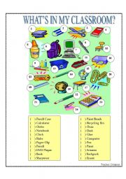 English Worksheet: classroom objects