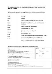 English Worksheet: Welcome to Wherever you are (by Bon Jovi)