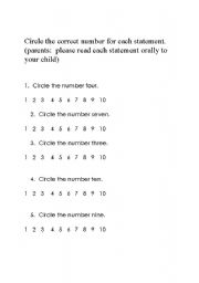 English worksheet: Identifying Numbers 1-10