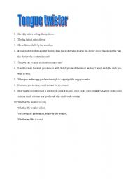 English Worksheet: tongue twister