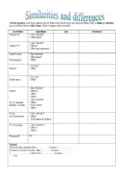 English Worksheet: similarities and differences