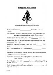 English worksheet: Shopping For Clothes Gap Fill