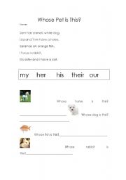English Worksheet: Whose Pet is This?