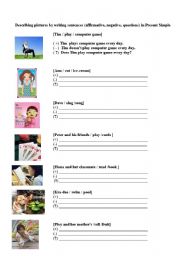 English worksheet: Present simple tense in affirmative, negative and question sentense