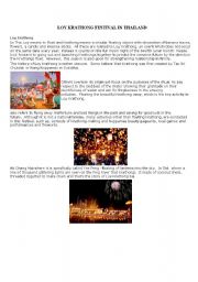 English Worksheet: Loy krathong festival in thailand